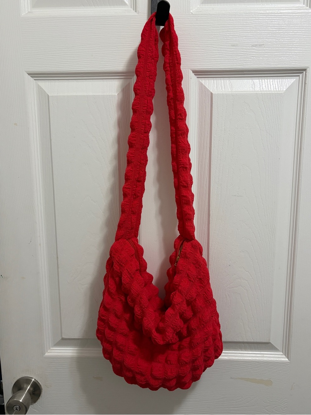 Red Textured Knit Hobo Bag for Women